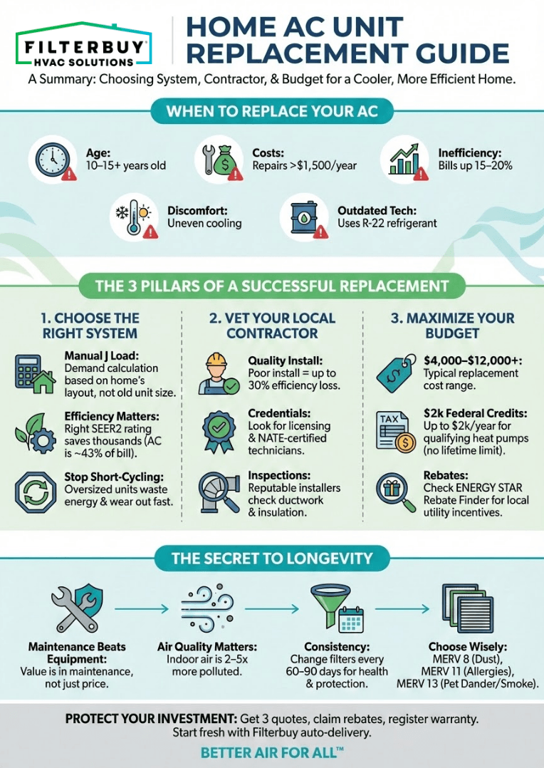 Infographic of Home AC Unit Replacement Near Me: How to Choose the Right System, Contractor, and Budget for a Cooler, More Efficient Home